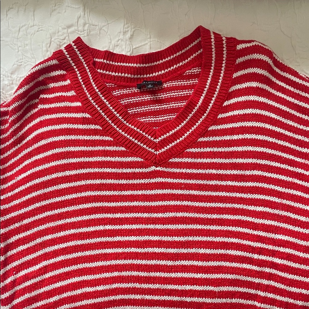 Talbots Red and White V-Neck Sweater